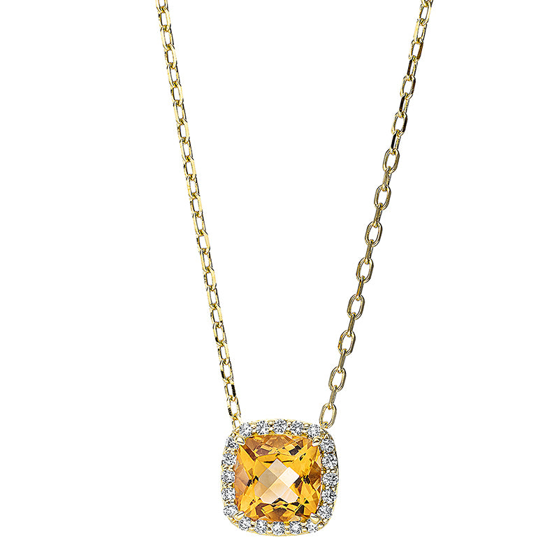 Collier mit Citrin  aus 750/-18 Karat Gelbgold mit 20 Diamanten 0