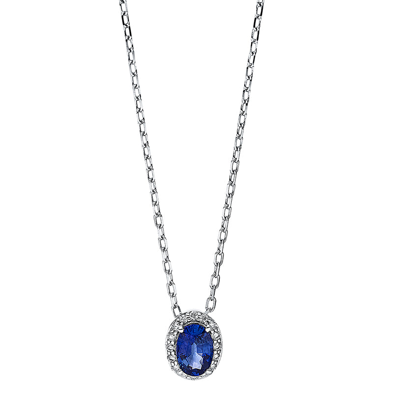 Collier mit Saphir  aus 750/-18 Karat Weißgold mit 16 Diamanten 0