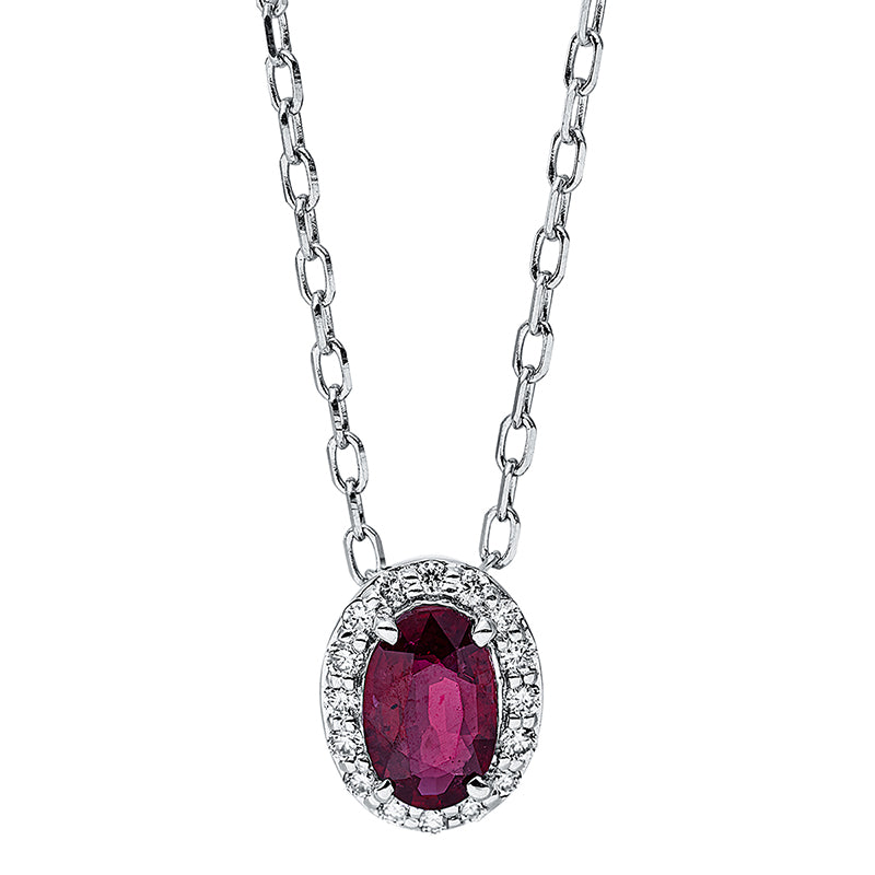 Collier mit Rubin  aus 750/-18 Karat Weißgold mit 16 Diamanten 0