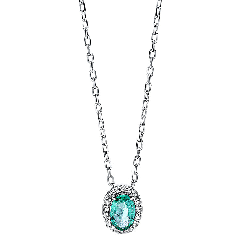 Collier mit Smaragd  aus 750/-18 Karat Weißgold mit 16 Diamanten 0
