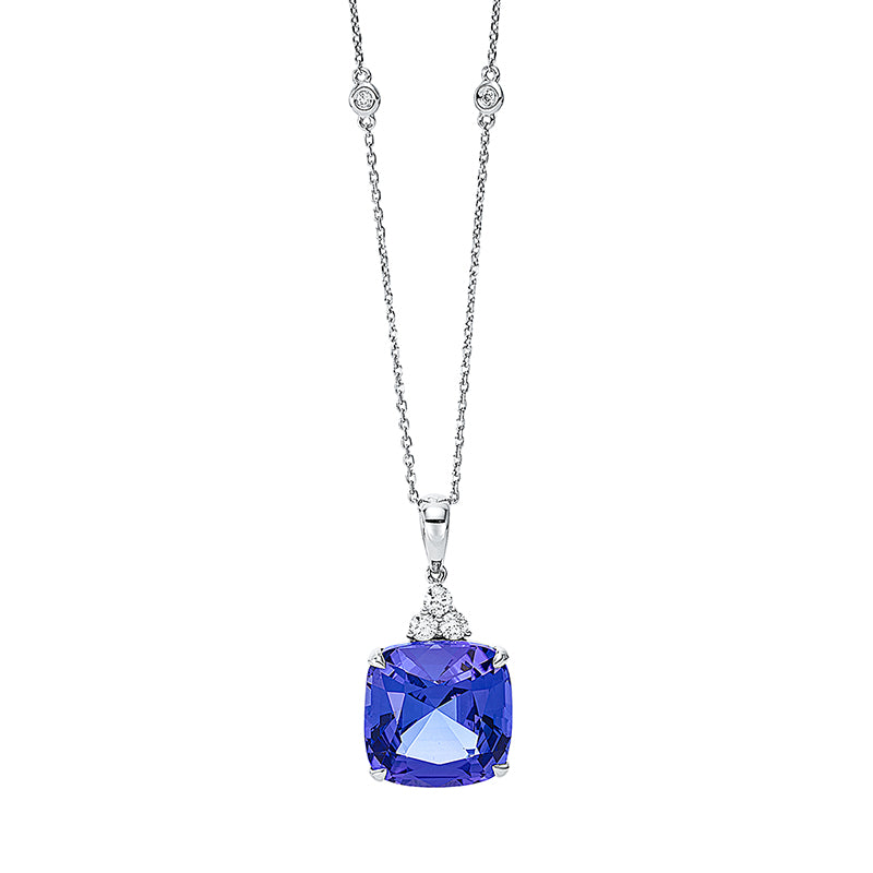Collier mit Tansanit  aus 750/-18 Karat Weißgold mit 5 Diamanten 0