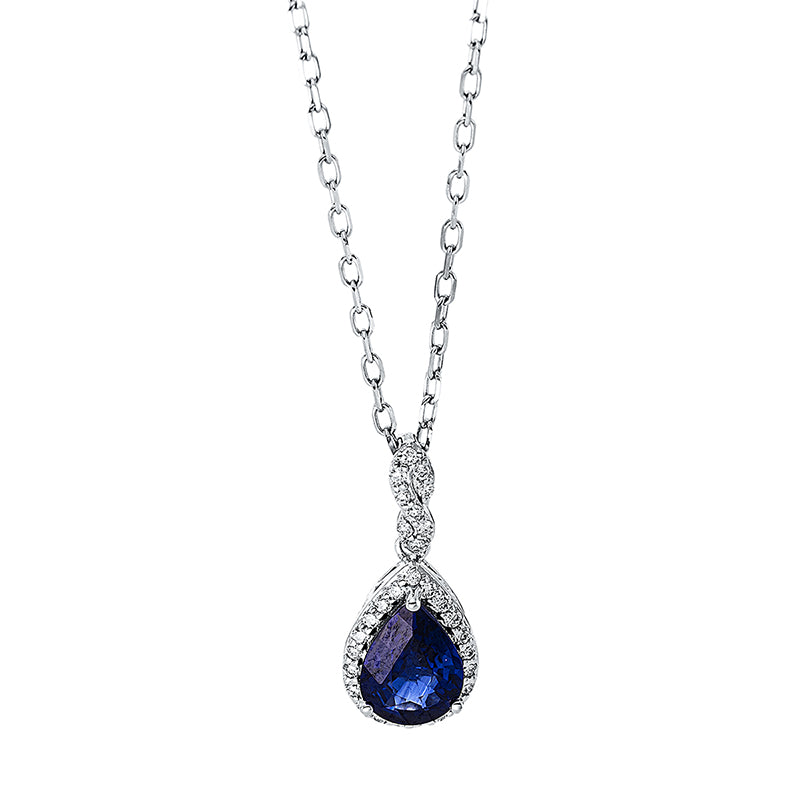 Collier mit Saphir  aus 750/-18 Karat Weißgold mit 30 Diamanten 0
