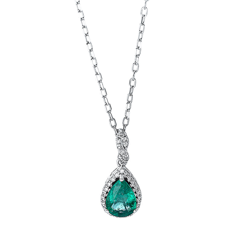 Collier mit Smaragd  aus 750/-18 Karat Weißgold mit 30 Diamanten 0
