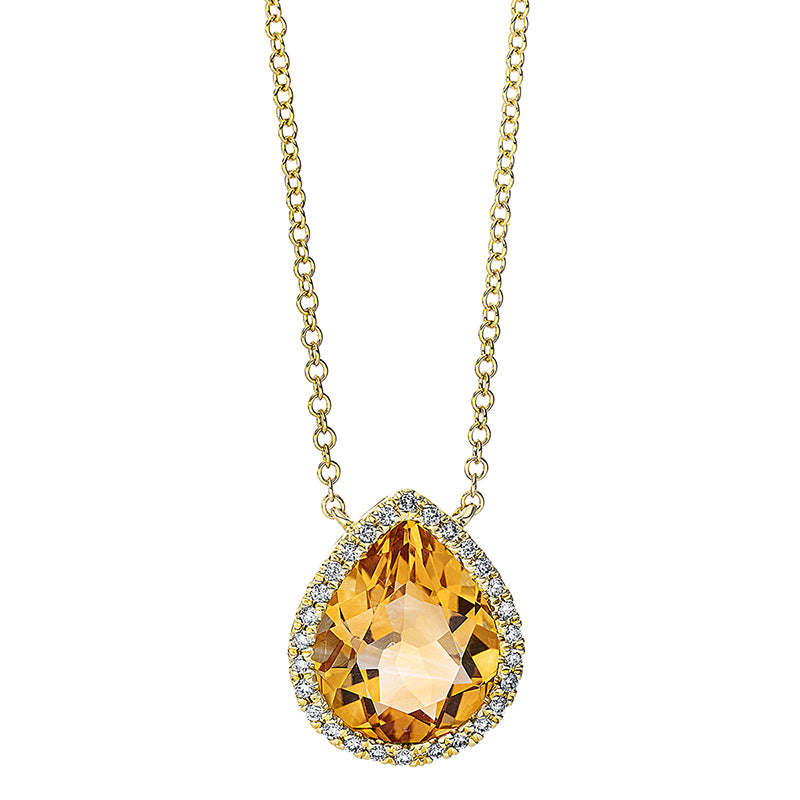 Collier mit Citrin  aus 750/-18 Karat Gelbgold mit 28 Diamanten 0