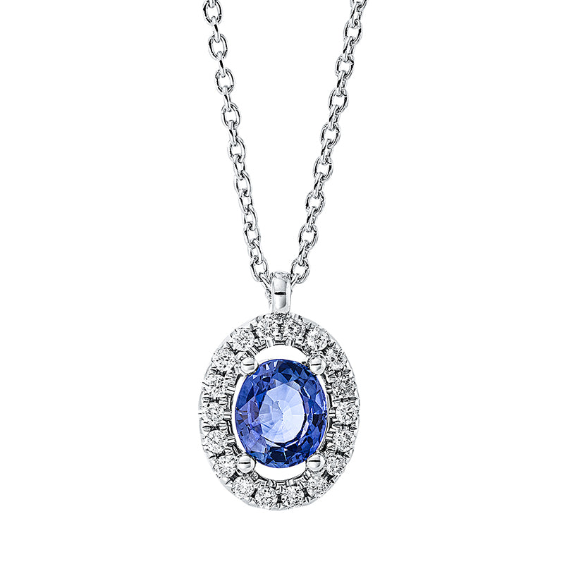 Collier mit Saphir  aus 750/-18 Karat Weißgold mit 18 Diamanten 0