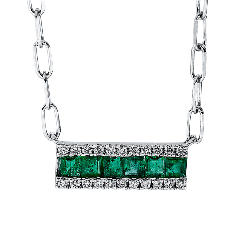 Collier mit Smaragd  aus 750/-18 Karat Weißgold mit 22 Diamanten 0
