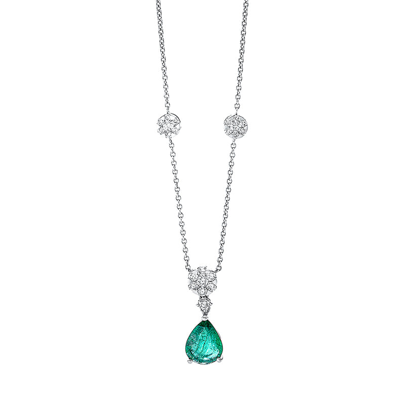 Collier mit Smaragd  aus 750/-18 Karat Weißgold mit 22 Diamanten 0