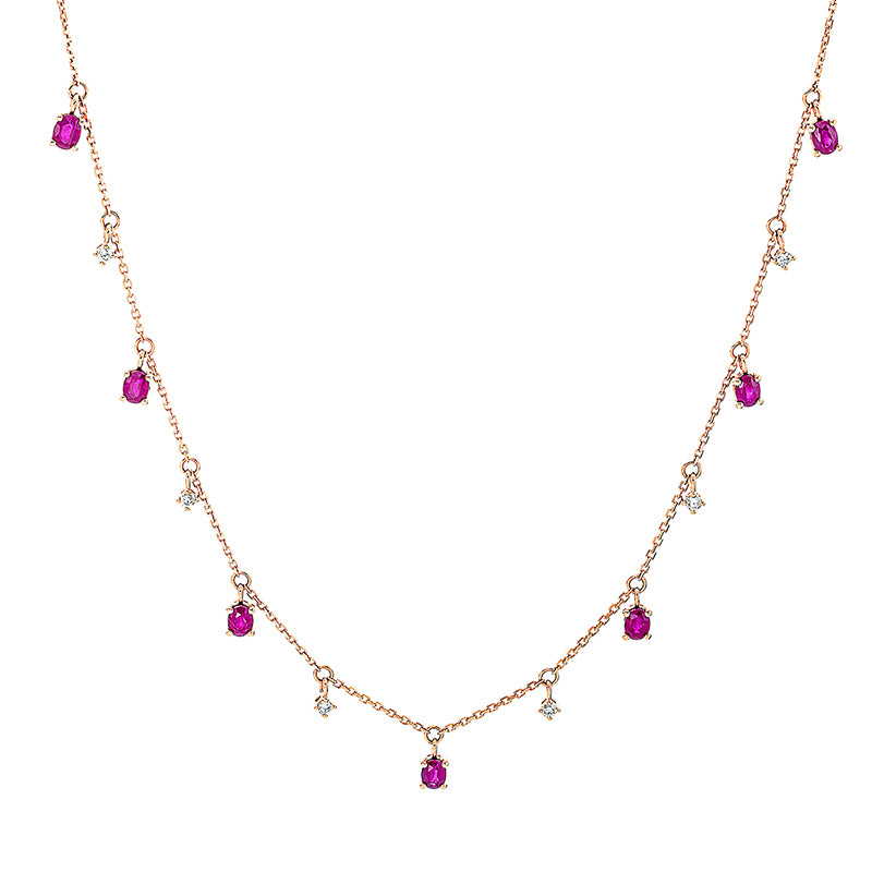 Collier mit Rubin  aus 750/-18 Karat Rotgold mit 6 Diamanten 0