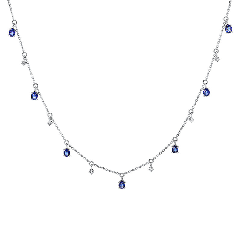 Collier mit Saphir  aus 750/-18 Karat Weißgold mit 6 Diamanten 0