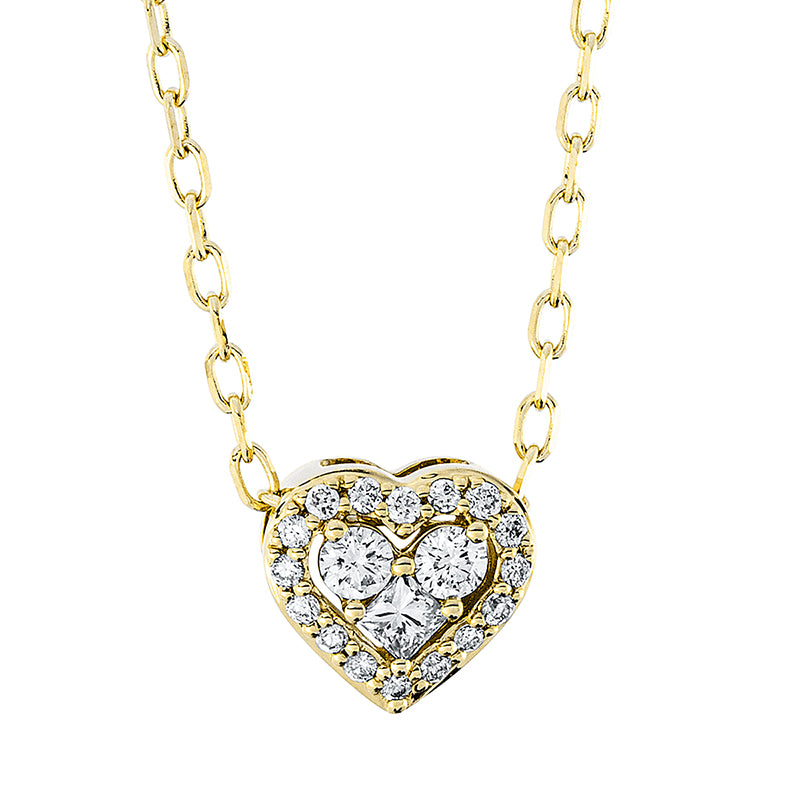 Collier - Herz aus Gold mit Diamanten, Herz-Symbol, mit ZÖ 40 cm + 43 cm - 4J864