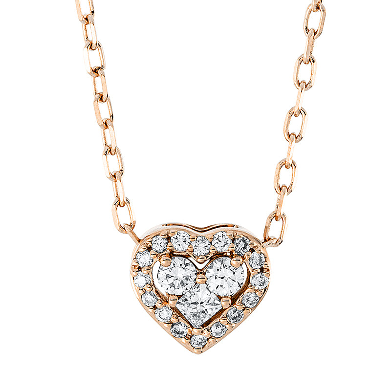 Collier - Herz aus Gold mit Diamanten, Herz-Symbol, mit ZÖ 40 cm + 43 cm - 4J864