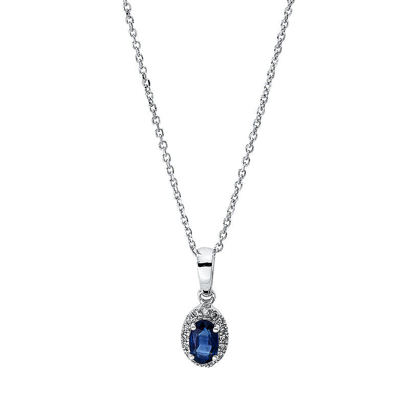 Collier mit Saphir  aus 750/-18 Karat Weißgold mit 16 Diamanten 0