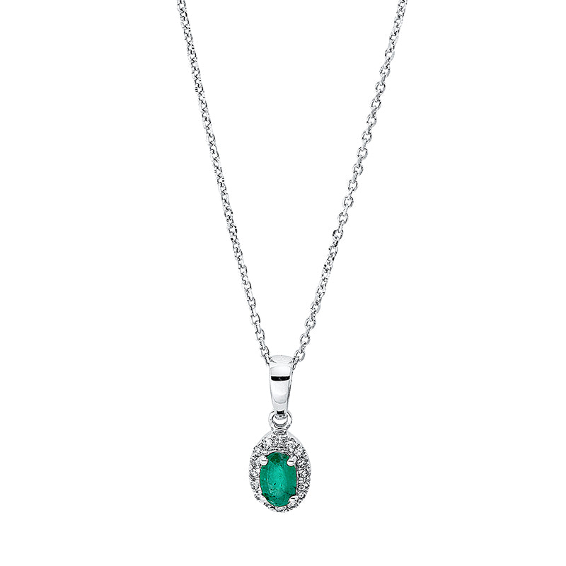 Collier mit Smaragd  aus 750/-18 Karat Weißgold mit 16 Diamanten 0