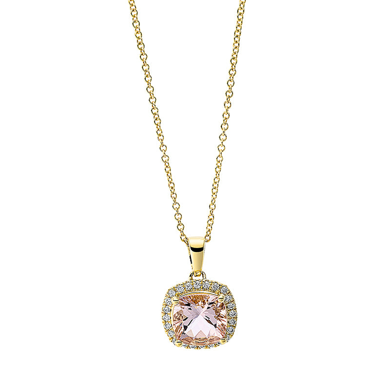 Collier mit Morganit  aus 750/-18 Karat Gelbgold mit 24 Diamanten 0
