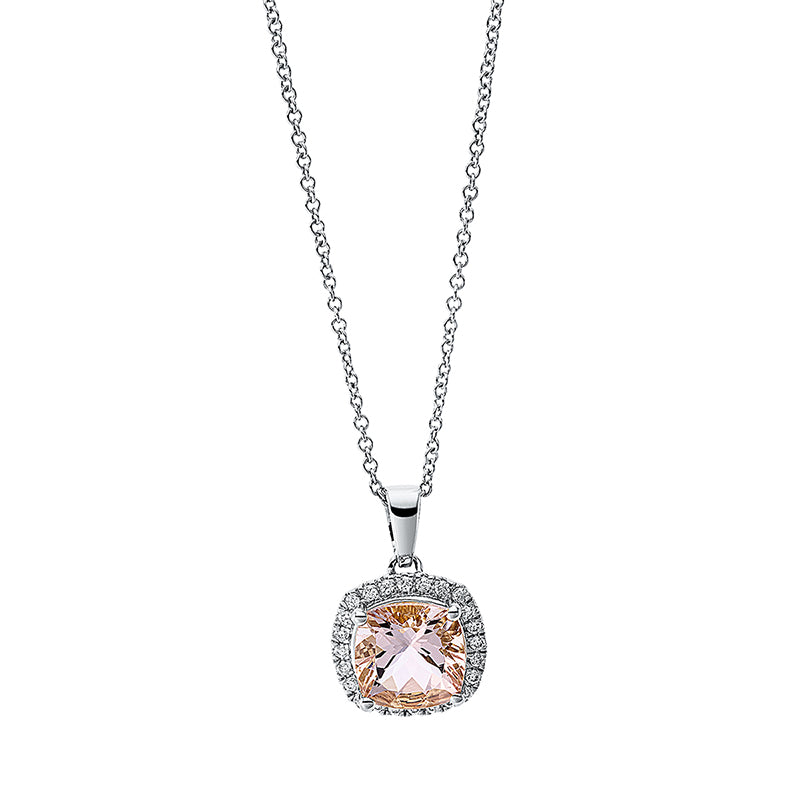 Collier mit Morganit  aus 750/-18 Karat Weißgold mit 24 Diamanten 0