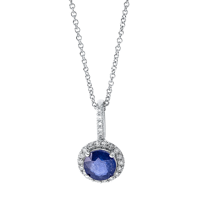 Collier mit Saphir  aus 750/-18 Karat Weißgold mit 23 Diamanten 0