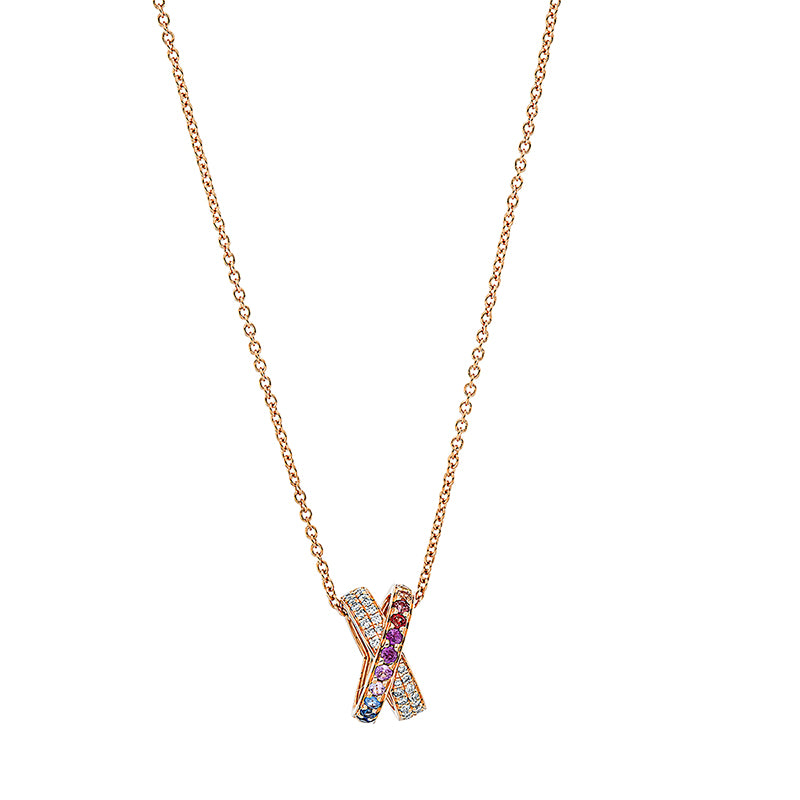 Collier mit Saphir  aus 750/-18 Karat Rotgold mit 30 Diamanten 0