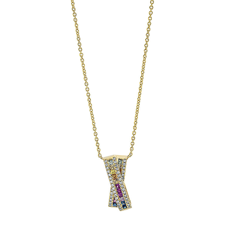 Collier mit Saphir  aus 750/-18 Karat Gelbgold mit 44 Diamanten 0