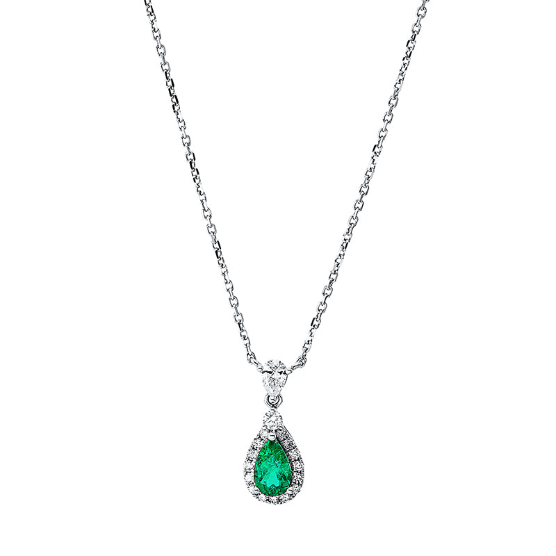 Collier mit Smaragd  aus 750/-18 Karat Weißgold mit 17 Diamanten 0