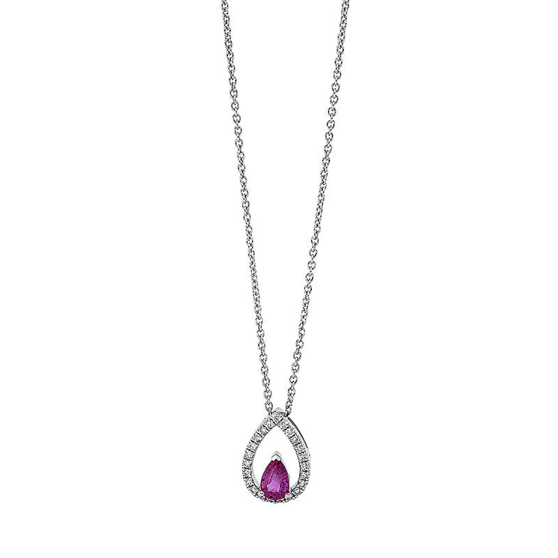 Collier mit Rubin  aus 750/-18 Karat Weißgold mit 23 Diamanten 0