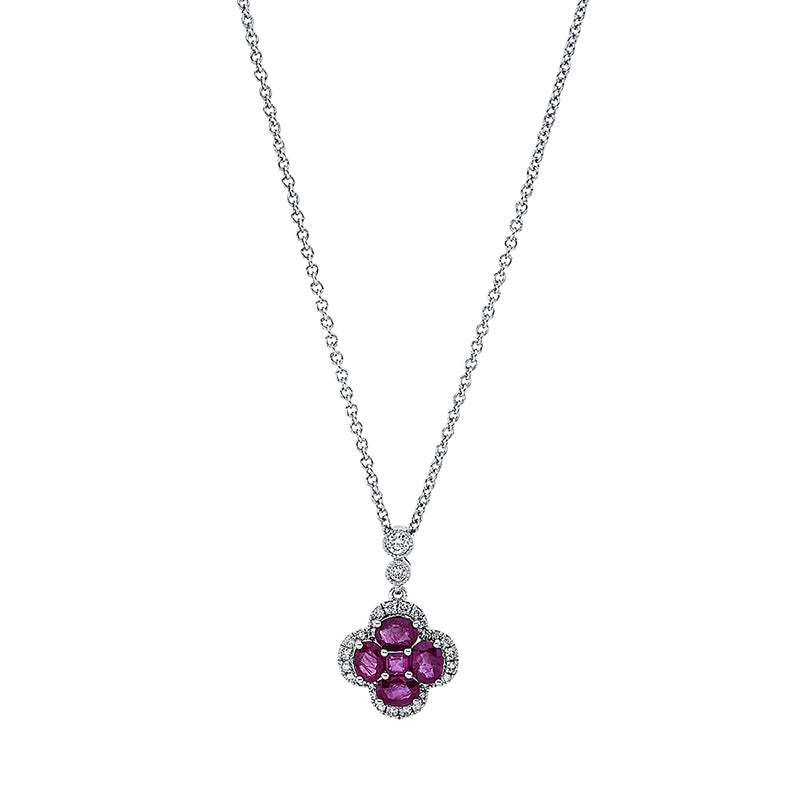 Collier mit Rubin  aus 750/-18 Karat Weißgold mit 30 Diamanten 0