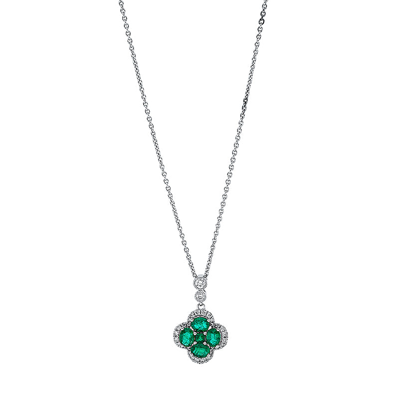 Collier mit Smaragd  aus 750/-18 Karat Weißgold mit 30 Diamanten 0