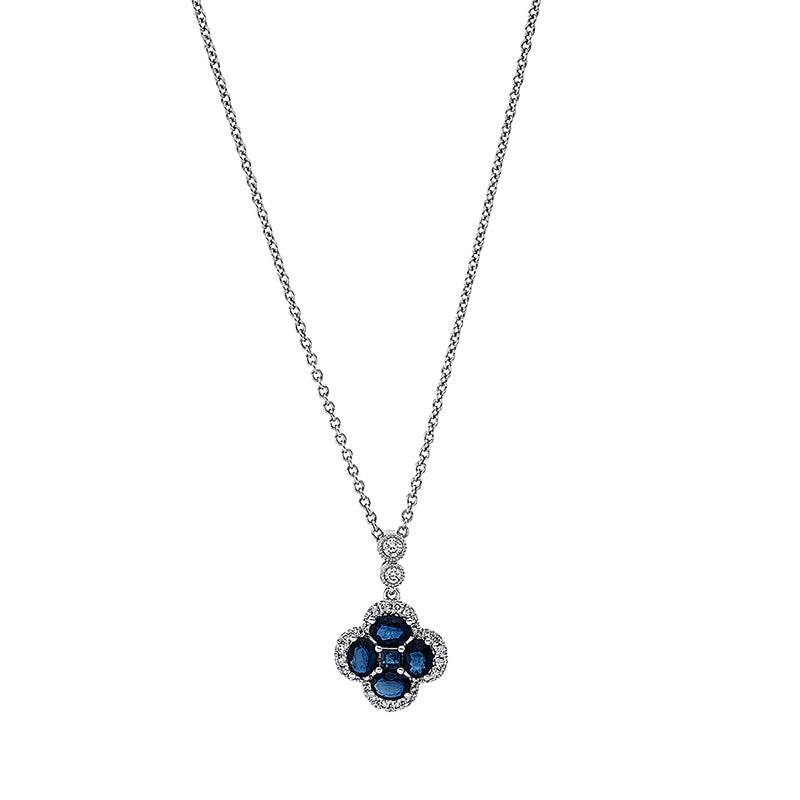 Collier mit Saphir  aus 750/-18 Karat Weißgold mit 30 Diamanten 0
