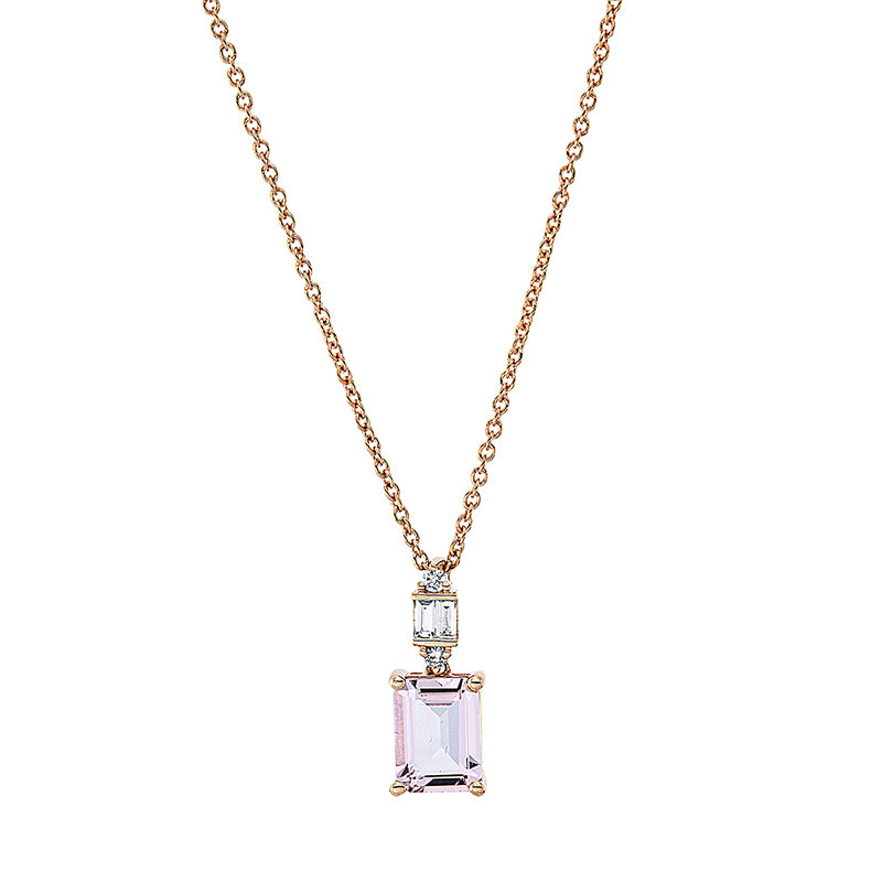 Collier mit Morganit  aus 750/-18 Karat Rotgold mit 4 Diamanten 0