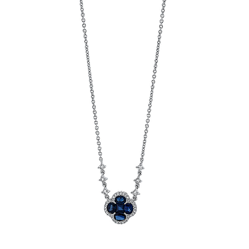 Collier mit Saphir  aus 750/-18 Karat Weißgold mit 38 Diamanten 0