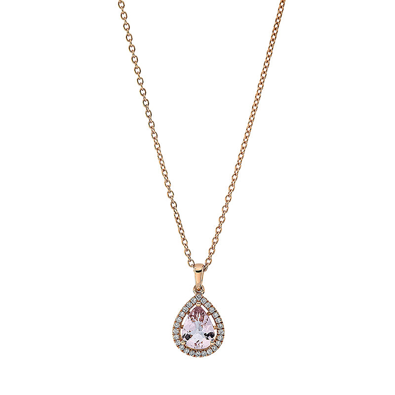 Collier mit Morganit  aus 750/-18 Karat Rotgold mit 26 Diamanten 0
