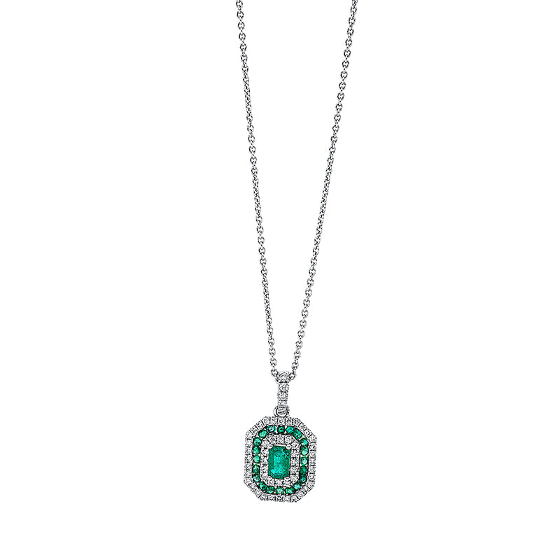 Collier mit Smaragd  aus 750/-18 Karat Weißgold mit 53 Diamanten 0
