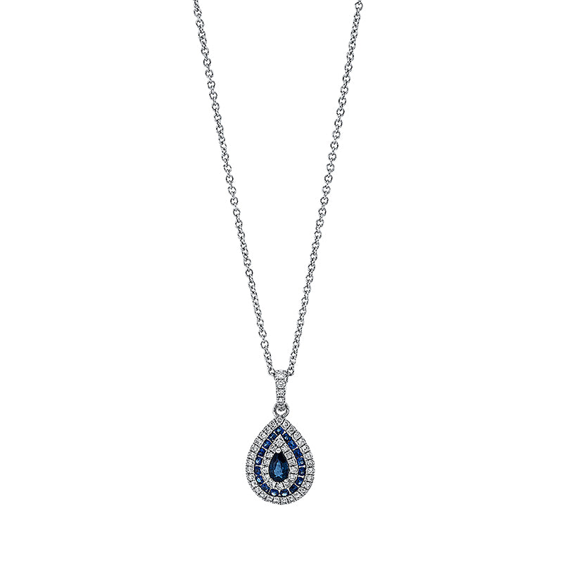 Collier mit Saphir  aus 750/-18 Karat Weißgold mit 48 Diamanten 0
