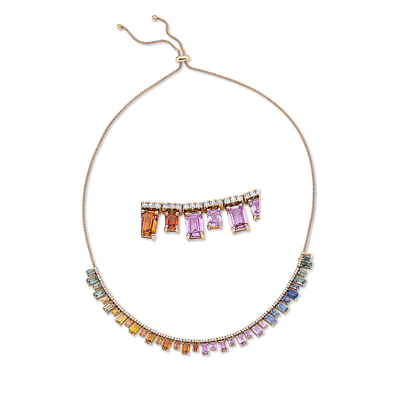 Collier mit Saphir  aus 750/-18 Karat Rotgold mit 104 Diamanten 1