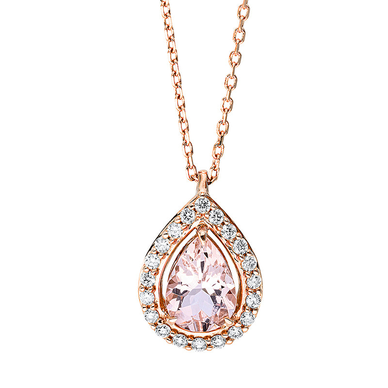 Collier mit Morganit  aus 750/-18 Karat Rotgold mit 20 Diamanten 0