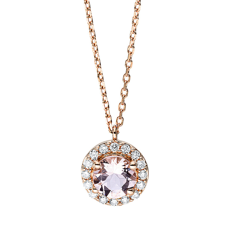 Collier mit Morganit  aus 750/-18 Karat Rotgold mit 16 Diamanten 0