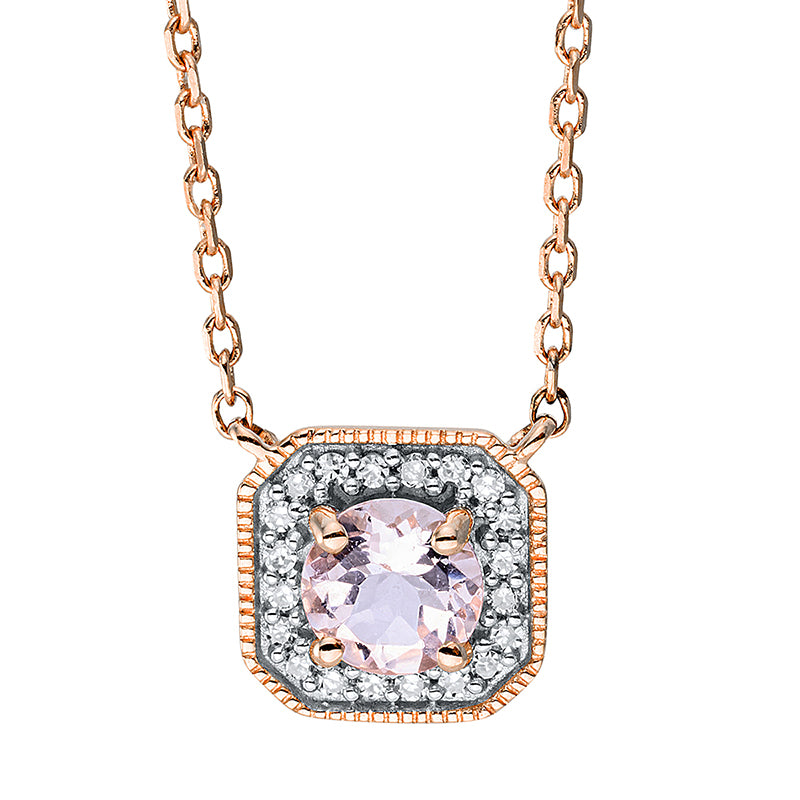 Collier mit Morganit  aus 750/-18 Karat Rotgold mit 20 Diamanten 0