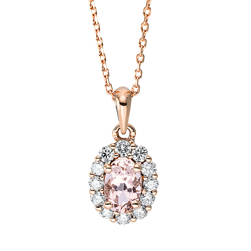 Collier mit Morganit  aus 750/-18 Karat Rotgold mit 12 Diamanten 0