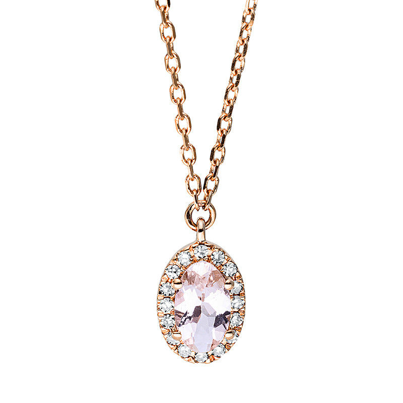 Collier mit Morganit  aus 750/-18 Karat Rotgold mit 16 Diamanten 0