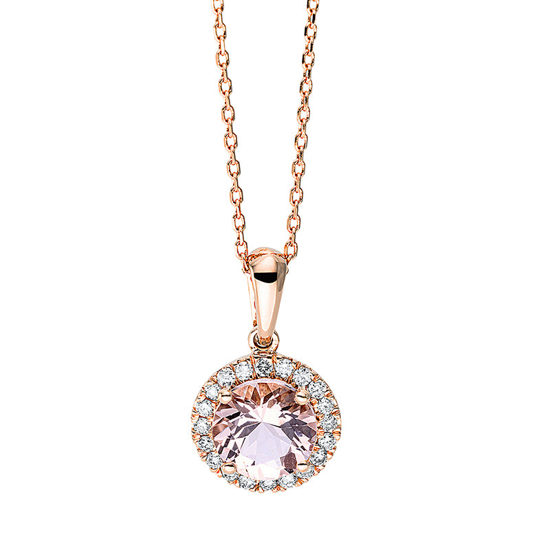 Collier mit Morganit  aus 750/-18 Karat Rotgold mit 20 Diamanten 0