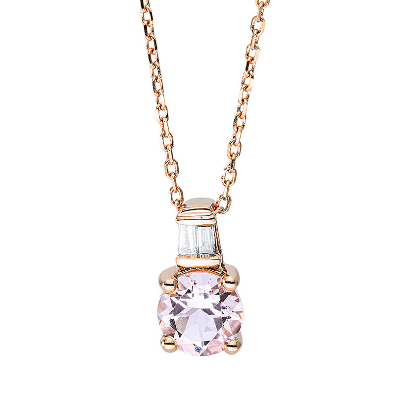 Collier mit Morganit  aus 750/-18 Karat Rotgold mit 2 Diamanten 0