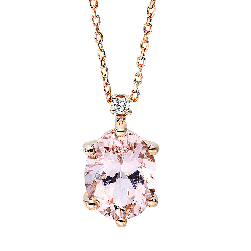 Collier mit Morganit  aus 750/-18 Karat Rotgold mit 1 Diamant 0