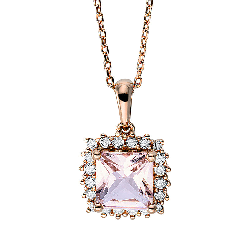 Collier mit Morganit  aus 750/-18 Karat Rotgold mit 20 Diamanten 0
