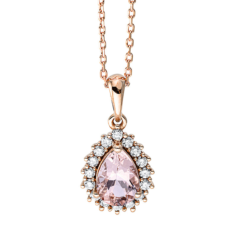 Collier mit Morganit  aus 750/-18 Karat Rotgold mit 16 Diamanten 0