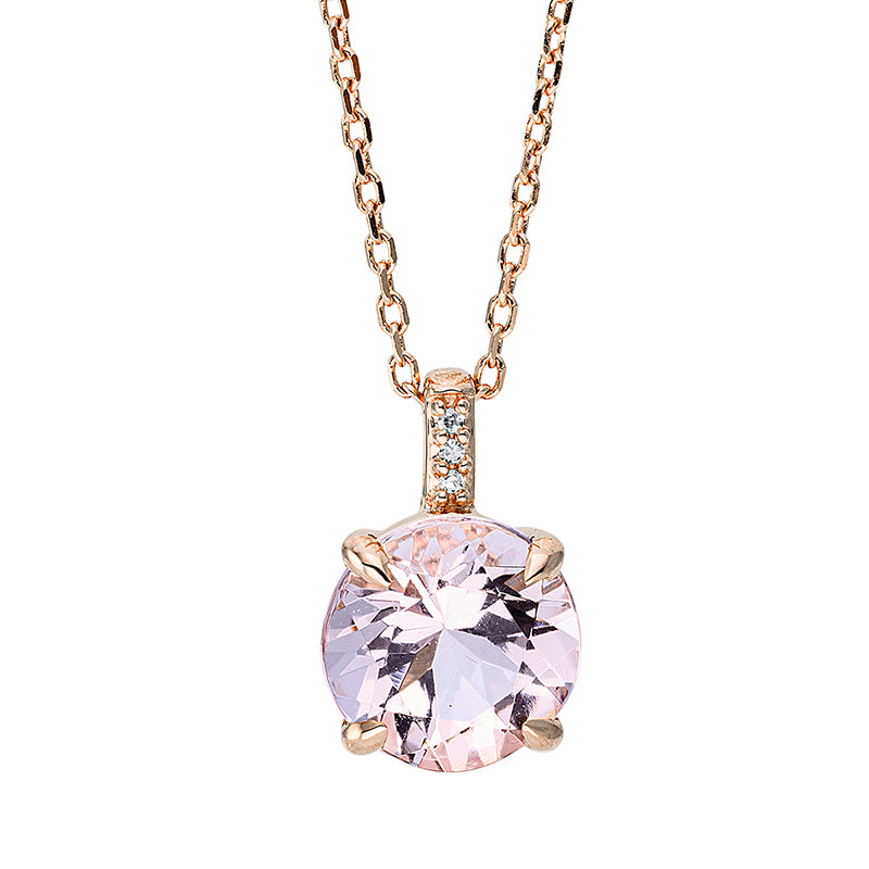 Collier mit Morganit  aus 750/-18 Karat Rotgold mit 3 Diamanten 0