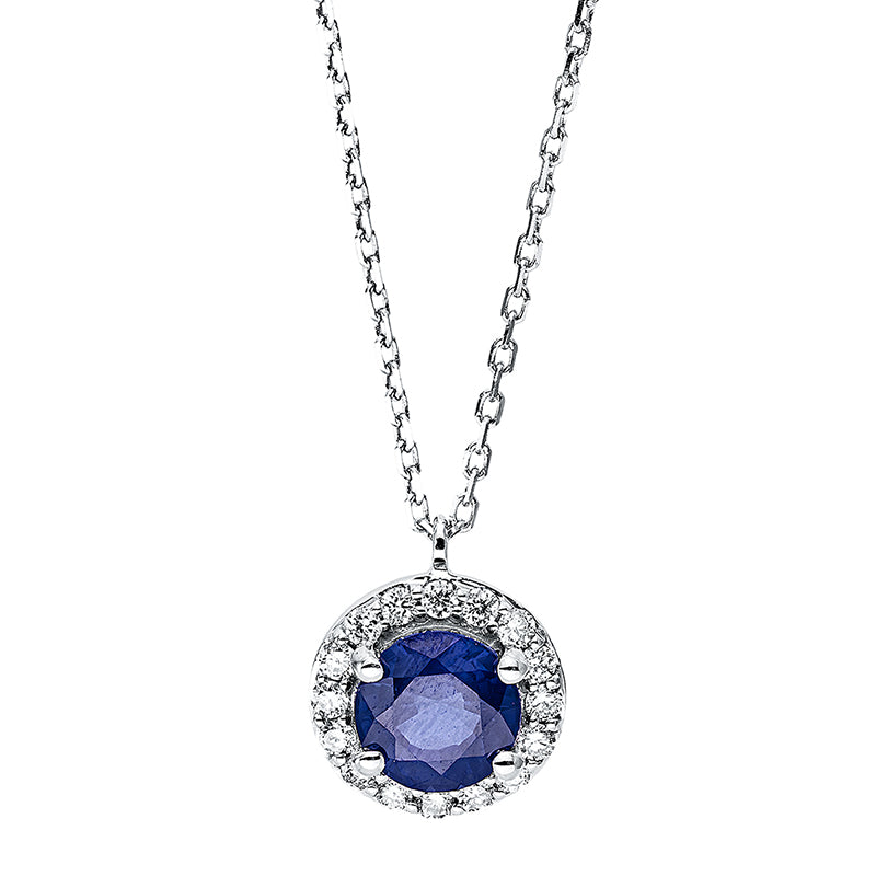 Collier mit Saphir  aus 750/-18 Karat Weißgold mit 16 Diamanten 0
