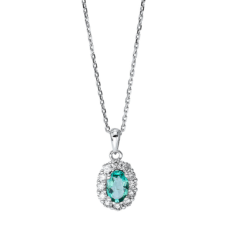 Collier mit Smaragd  aus 750/-18 Karat Weißgold mit 12 Diamanten 0
