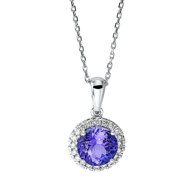Collier mit Tansanit  aus 750/-18 Karat Weißgold mit 20 Diamanten 0