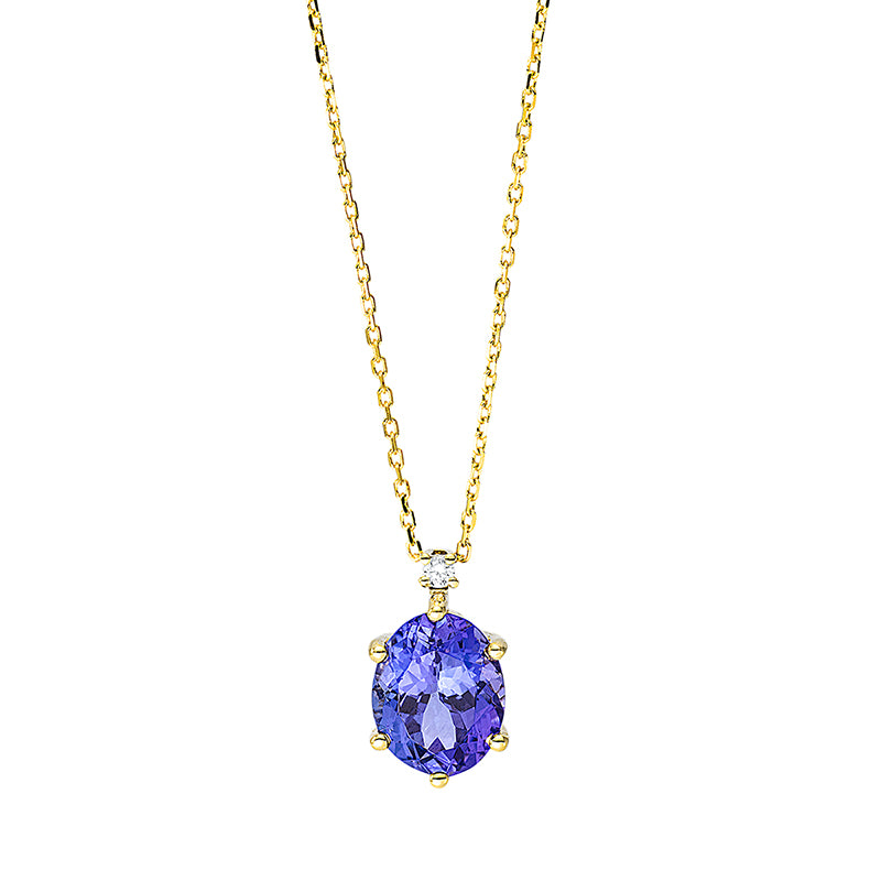 Collier mit Tansanit  aus 750/-18 Karat Gelbgold mit 1 Diamant 0