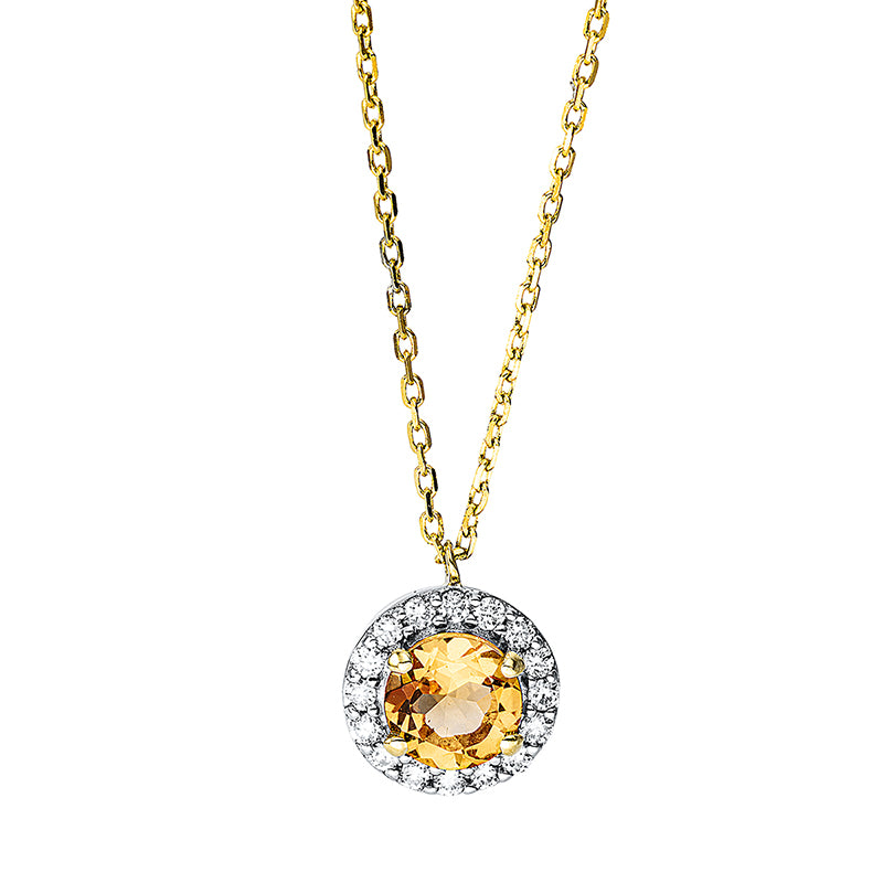 Collier mit Citrin  aus 750/-18 Karat Gelbgold mit 16 Diamanten 0