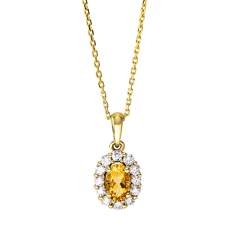 Collier mit Citrin  aus 750/-18 Karat Gelbgold mit 12 Diamanten 0
